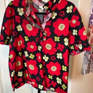 Entro Red and Black Floral Blouse